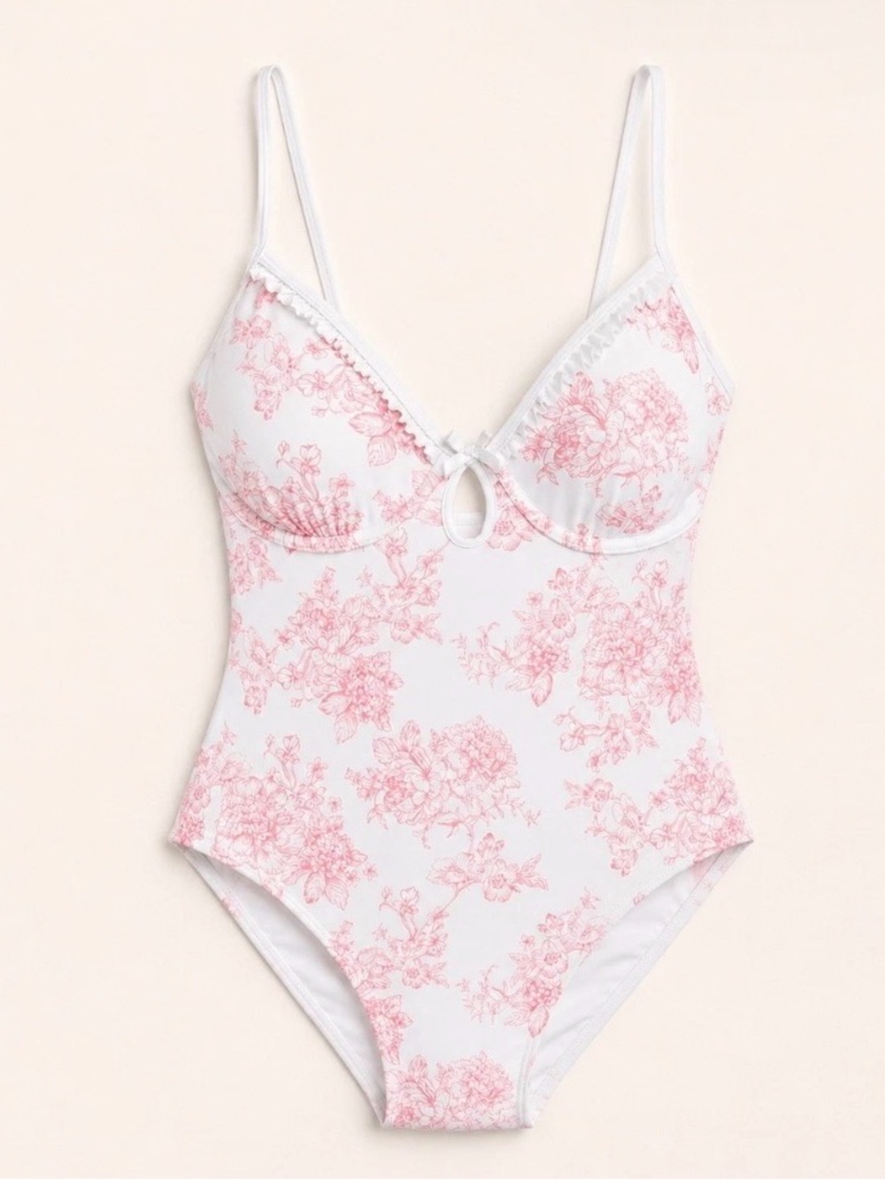 New No Boundaries Women’s Pink Toile Floral One Piece Swimsuit Large 12-14 NWOT